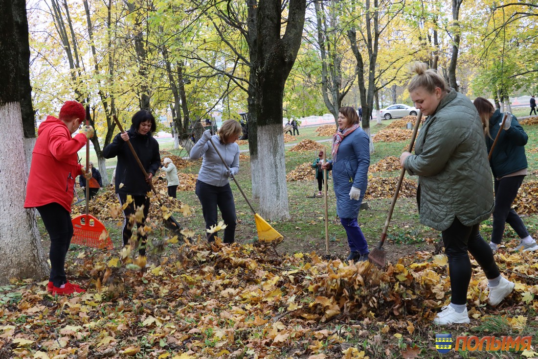 В Кореличах субботник по уборке опавшей листвы объединил трудовые коллективы райцентра